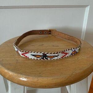 XXS vintage handmade leather beaded eagle belt.